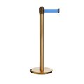 Montour Line Retractable Belt Rolling Stanchion, 2.5ft Sat.Brass Post  9ft. Lt Blu ME630-SB-LBL-90